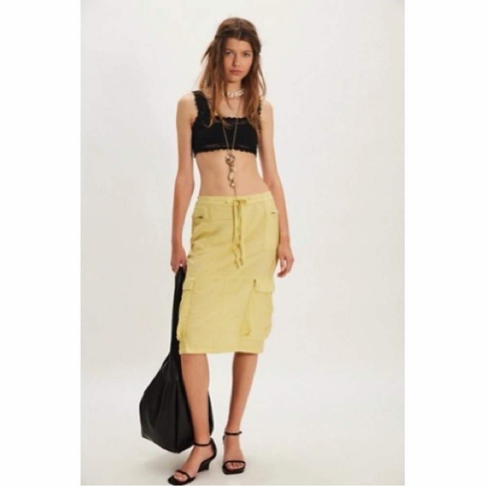 Free People Evie Column Utility Crinkle Midi Skirt Sz.6
